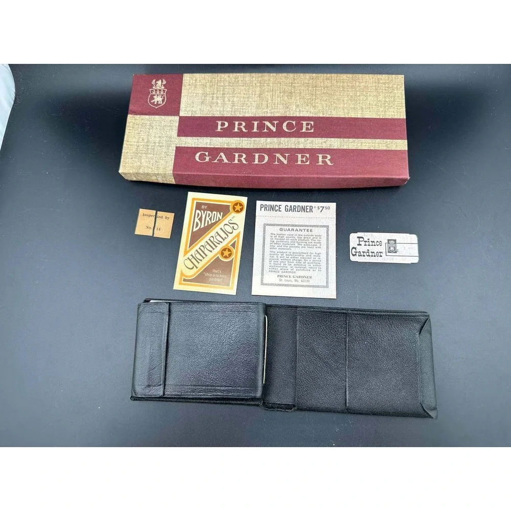 Vintage Prince Gardner Black Leather Billfold Wallet with Original Box 056-1(70)